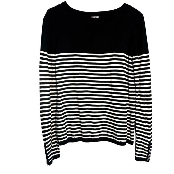 Michael Michael Kors Black White Striped Sweater Women’s Size M Long Sleeve Knit - Picture 2 of 6